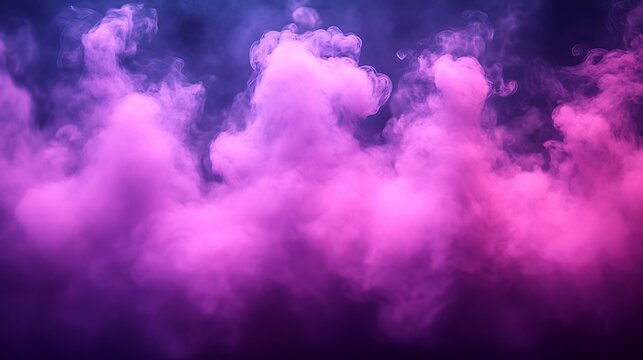 Pink and purple smoke clouds on dark background. - Powered by Adobe