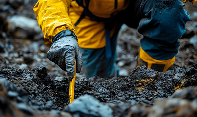 Meticulous Exploration of Earthy Terrain with Hand Tool in Dynamic Fieldwork