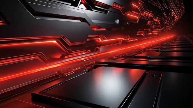 Futuristic, high-tech, dark, metallic, glowing red lines, sleek, mechanical, detailed, complex, modern design, advanced technology