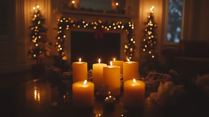 Cozy Christmas candles on table.