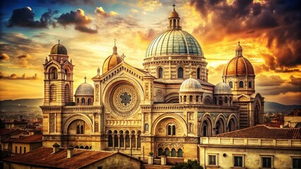 Obraz premium Vintage View of the Great Synagogue, Florence, Italy - Sepia-toned Architectural Photography