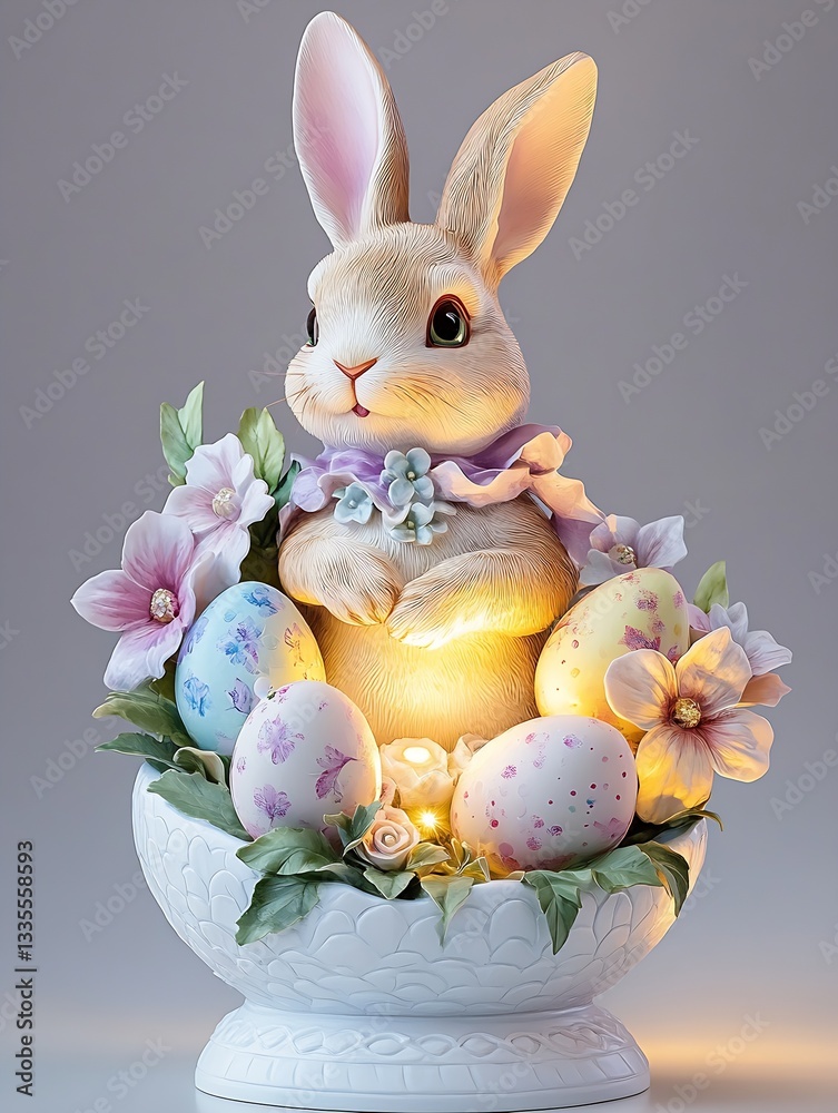 Aufkleber charming bunny figure surrounded by pastel eggs and flowers in a soft glowing easter themed display 