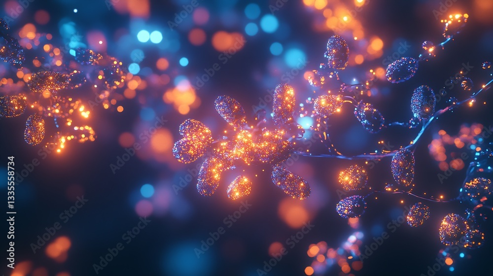 Poster a mesmerizing abstract scene filled with glowing orbs and swirling lights evoking a futuristic dream