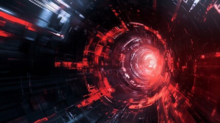 Obraz premium Abstract Red and Black Digital Tunnel Futuristic Technology Background Design Modern Artistic Glowing Energy Lines Graphic Illustration Vivid Powerful