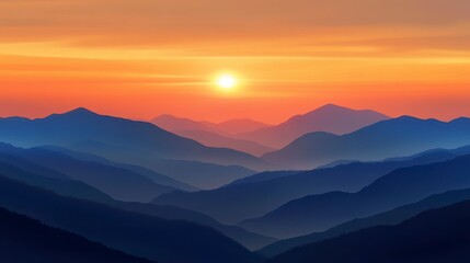Serene Sunset Over Majestic Mountain Ranges