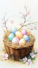 Pastel Whimsy in a Basket, Easter eggs