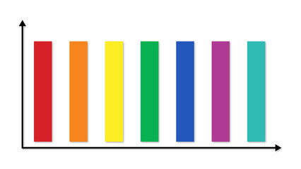Stability concept. Stable bar chart. Minimalist bar chart with equal-height bars in vibrant colors on a white backdrop. Consistency or equilibrium themes.
