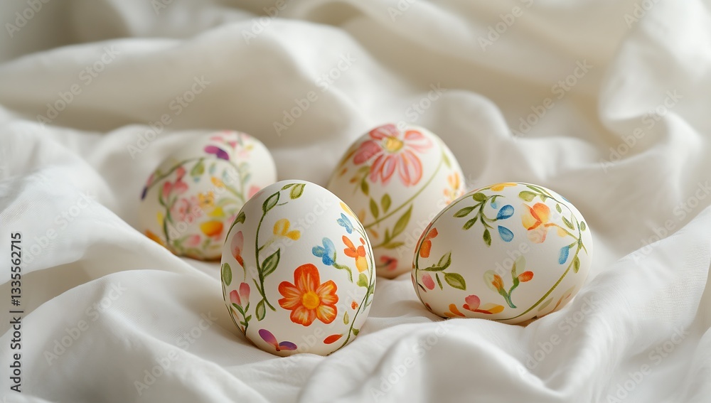 Aufkleber lush display of beautifully decorated easter eggs with vibrant floral patterns on soft linen : gener