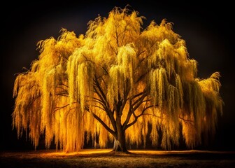 Vintage Weeping Willow Silhouette - Dramatic Black & Gold Photography