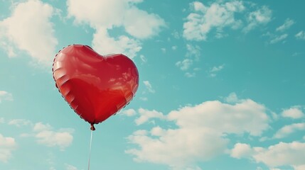 Fototapeta premium A close-up of a red heart-shaped balloon floating in the sky