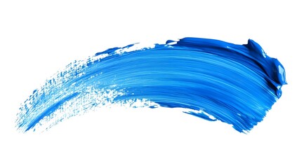 Hand painted stroke of blue paint brush isolated on white background,
