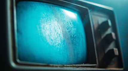 Vintage TV displaying static in dimly lit environment  