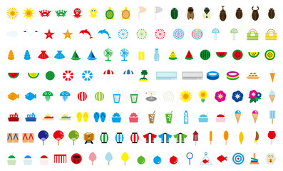 バナー、アイコン、ウェブ・サイトのボタン等の素材にも使える夏の素材セット