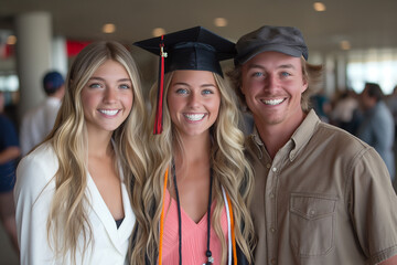 A woman in a graduation gown is smiling at the camera