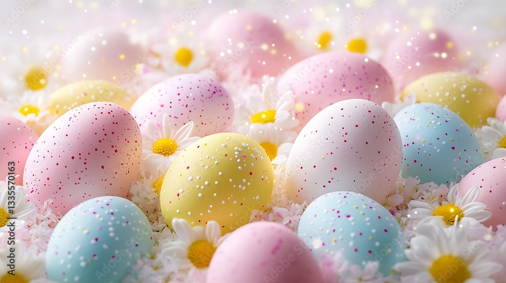 Aufkleber vibrantly colored easter eggs surrounded by delicate daisies and soft shimmering lights : generative