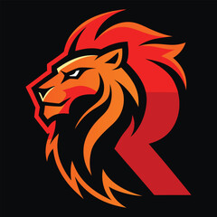 A bold and modern logo design featuring the letter 'R' with the silhouette of a lion embedded inside it