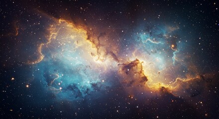 Obraz premium Celestial Nebula Cosmic Clouds of Gas and Dust in Deep Space with Geometric Overlay