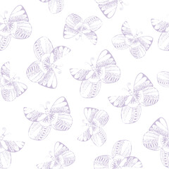 seamless violet textured pattern with butterflies