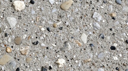A close up image showing small pebbles in concrete