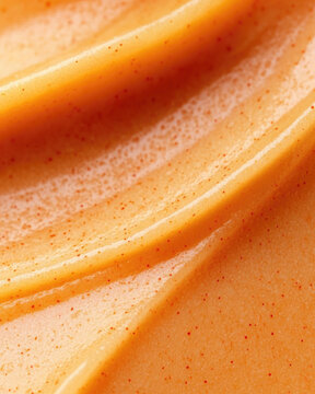 Close-up of a vibrant orange moisturizer displaying its unique texture