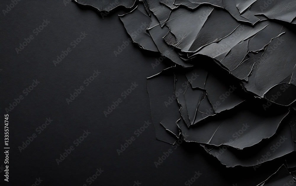 Aufkleber Dynamic view of layered crumpled black paper creating depth with interesting textures : Generative AI