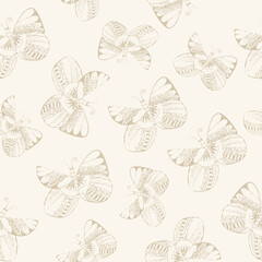 seamless beige textured pattern with butterflies