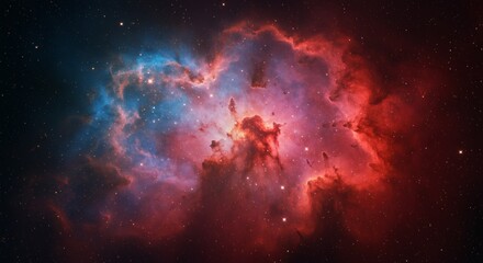 Vibrant Nebula Cosmic Cloudscape Red and Blue Interstellar Gas and Dust