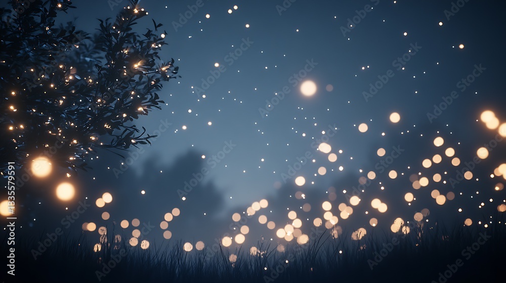 Aufkleber enchanted night scenery with floating glowing particles creating a sense of magic and wonder : gener