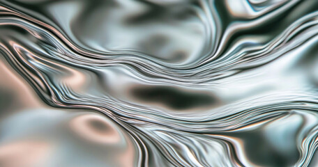 Iridescent silver liquid creating captivating flowing ripples in motion