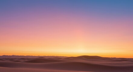 Serene Desert Sunset Vibrant Sky Hues Over Rolling Sand Dunes Landscape