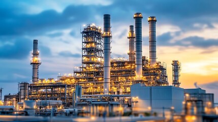 Obraz premium A Majestic Panorama of a Thermal Power Plant with Towering Chimneys Releasing Heavy Clouds of Steam