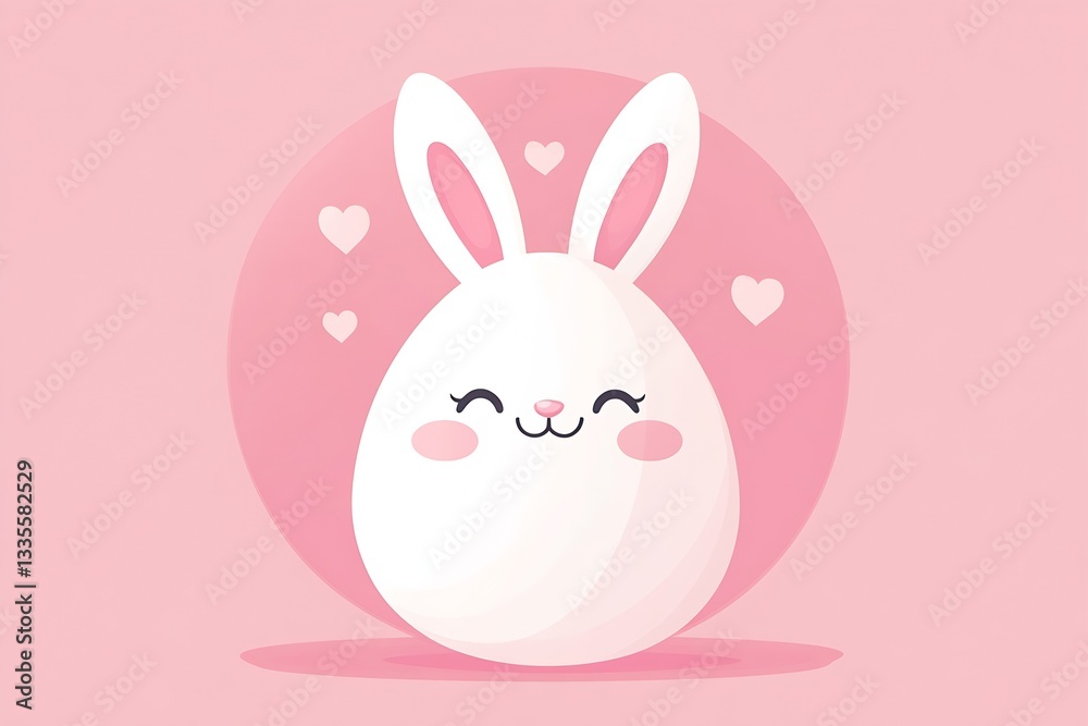 Poster adorable bunny character with happy expression surrounded by hearts and a pink halo : generative ai