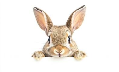 Obraz premium Playful fluffy rabbit gazing at the viewer with bright inquisitive eyes against a pristine white background : Generative AI