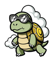 Turtle Cartoon Mascot Character With Glasses Vector Illustration