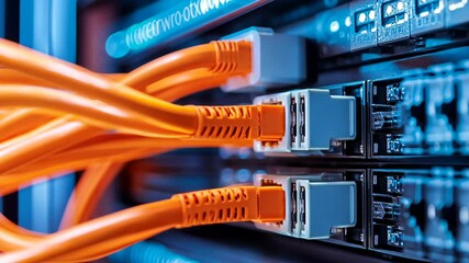 Network cables connect to a server in a data center during a routine maintenance check - Powered by Adobe