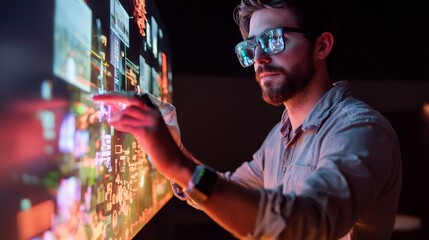 Fototapeta premium Entrepreneurs using real time holographic projections showcase their startup innovations