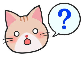 猫　素材　単品　茶トラ　キャラ　悩む　わからない　考える　困る　戸惑い　クエスチョン　ヘルプ　ほのぼの　コミカル　ゆるキャラ　表情　挿絵　デフォルメ　シンプル　cute cat with question mark,tabby cat,kitty,kitten