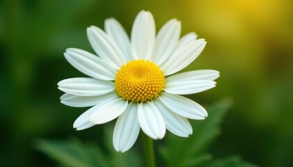 Obraz premium Single chamomile blossom, vibrant yellow disc florets , flower, botany