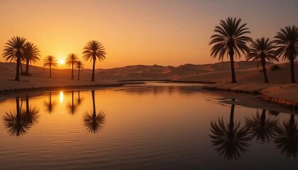 Obraz premium Serene Desert Oasis Sunset