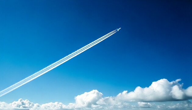 上昇をイメージする青空に浮かぶ飛行機雲