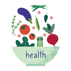 Health food concept illustration with vegetables in a bowl