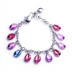 Awareness bracelet with small ribbon charms isolated on white background