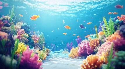 Naklejka premium An underwater scene showcasing a vibrant coral reef with colorful tropical fish swimming among the corals, capturing the beauty and diversity of marine life