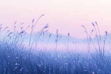 Obraz premium Ethereal Meadow in Watercolor, Dewdrops on grass