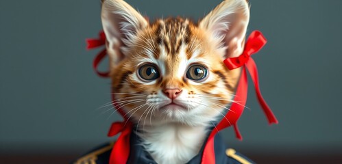 feline lieutenant with red ribbons kitten charm