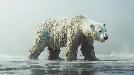 Majestic Polar Bear Walking on Ice  Arctic Wildlife  Winter Scene