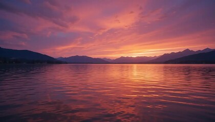 Fototapeta premium Sunset Reflections on Tranquil Lake