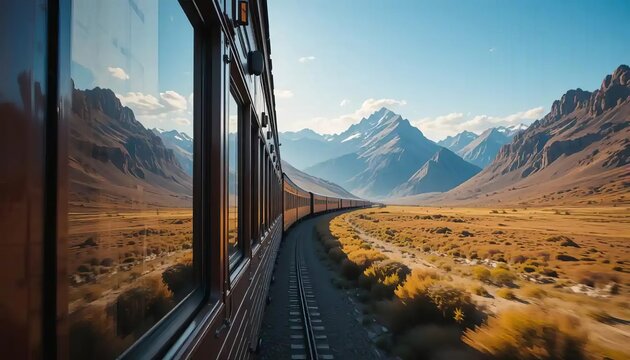 Retro Train Journey Landscape