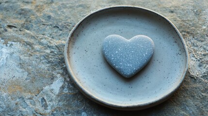 Obraz premium A plate with a heart-shaped stone, representing a hopeful future