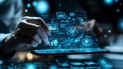 Fototapeta premium Futuristic Technology Interface on Mobile Device: Digital Transformation